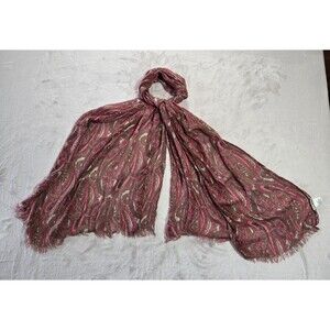 LL Bean Paisley Fringe Scarf Oversized Lightweight Wrap 24.5 x 65